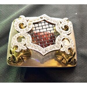 Washed Up Hollywood Gold Skulls Red‎ Heart Mesh Belt Buckle